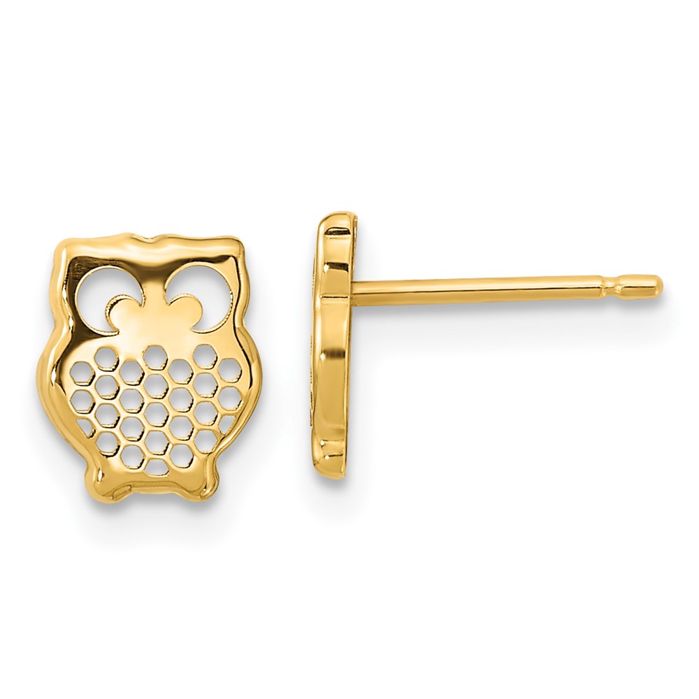 Million Charms 14k Yellow Gold Genuine Gold Textured Owl Post Earrings